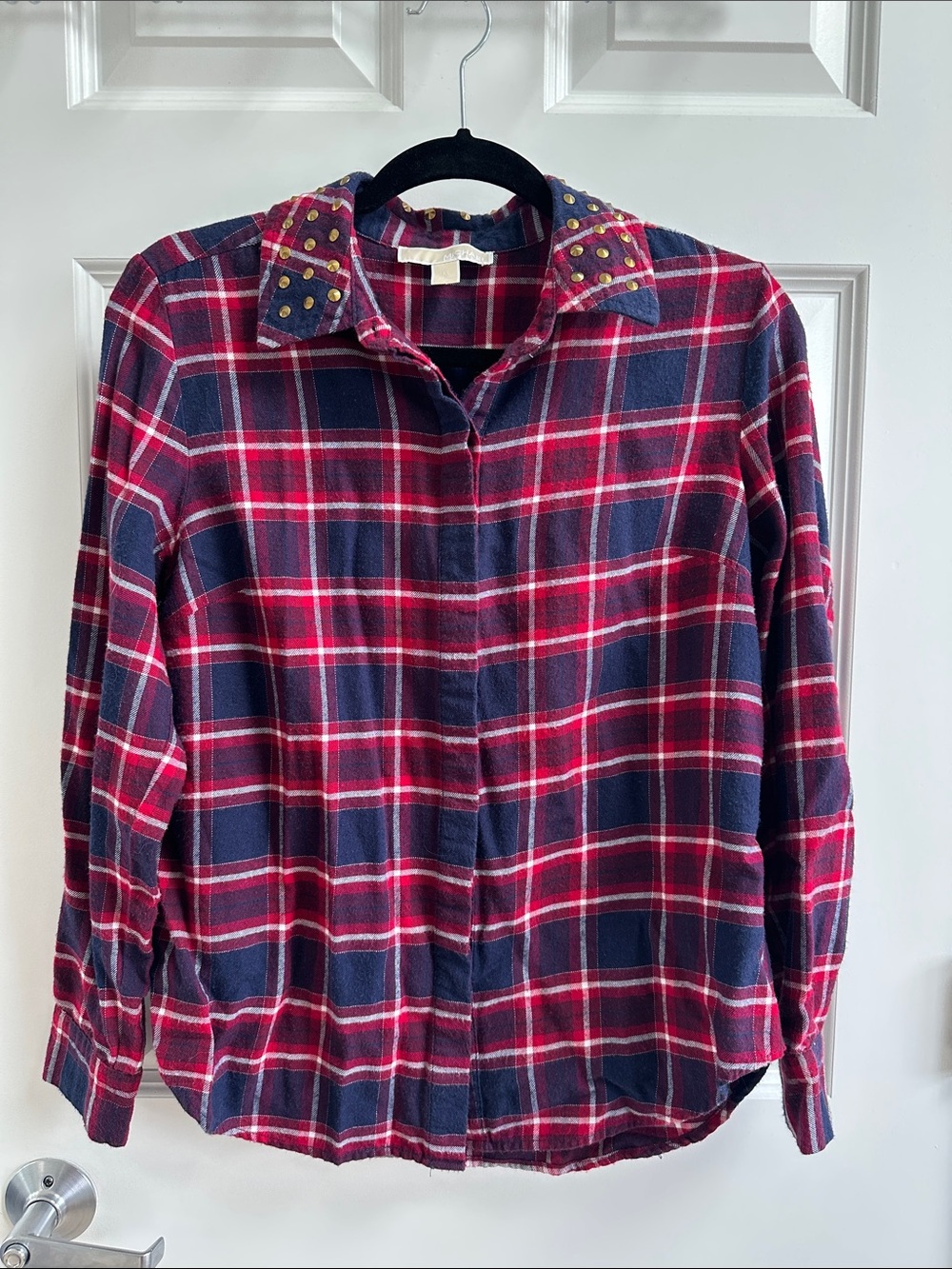 Michael Kors Button-Up Flannel with Studded Collar